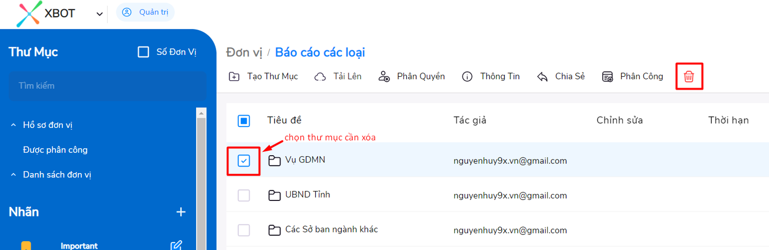 Xóa thư mục